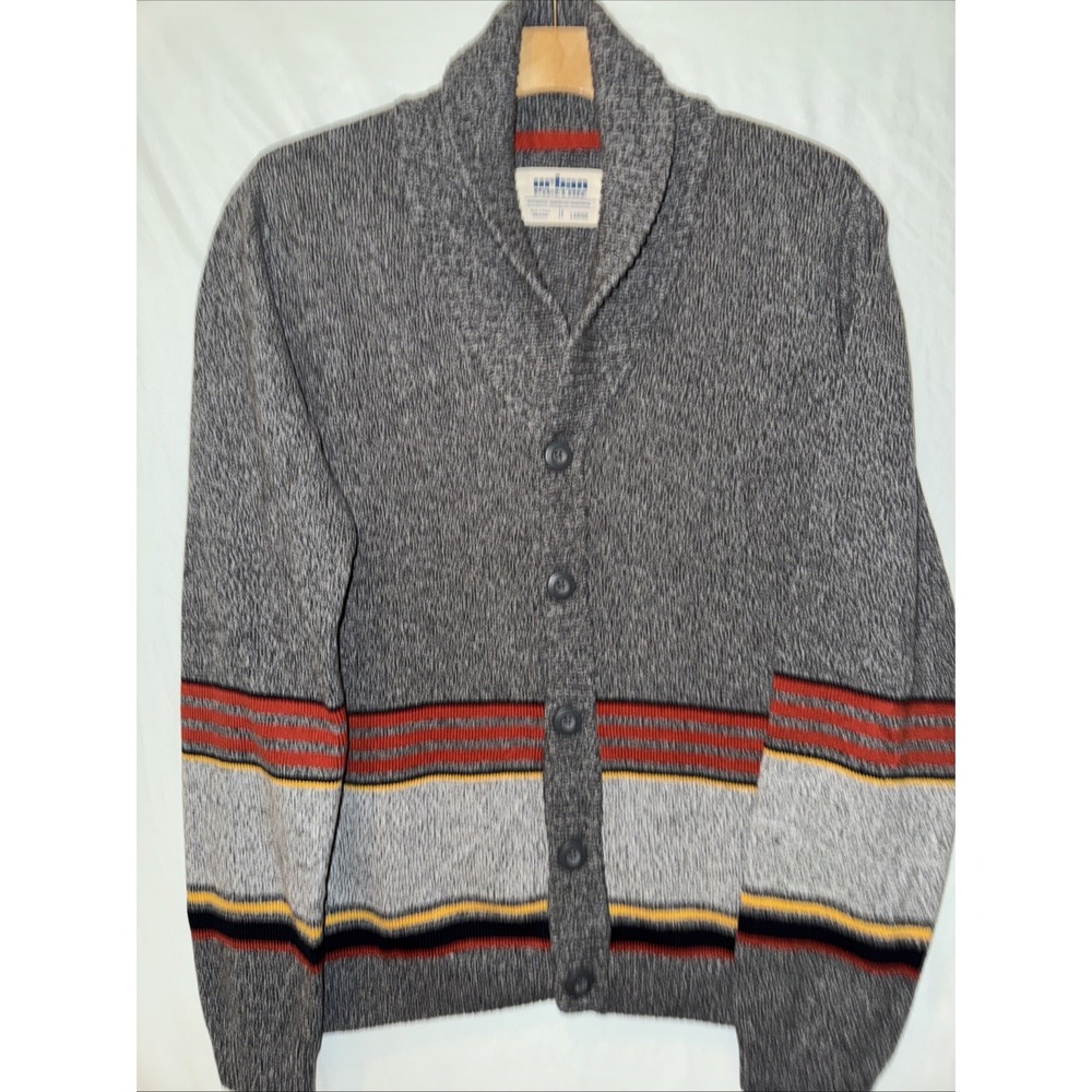 Urban Pipeline Sweater Mens Large Gray/Red Dad Cardigan Shawl Collar